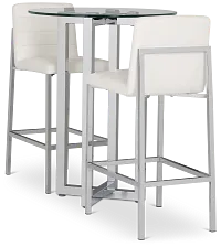 Amalfi White Glass Pub Table & 2 Upholstered Barstools