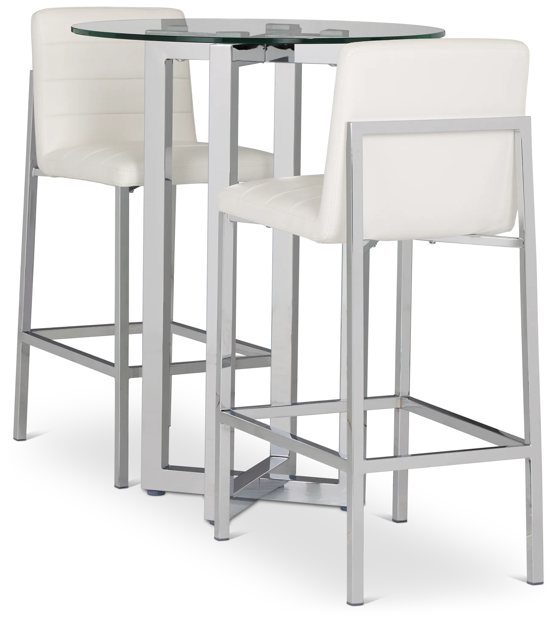 Amalfi White Glass Pub Table & 2 Upholstered Barstools