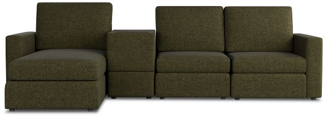 Citymod Green Fabric Small Left Chaise Sectional With Storage Console