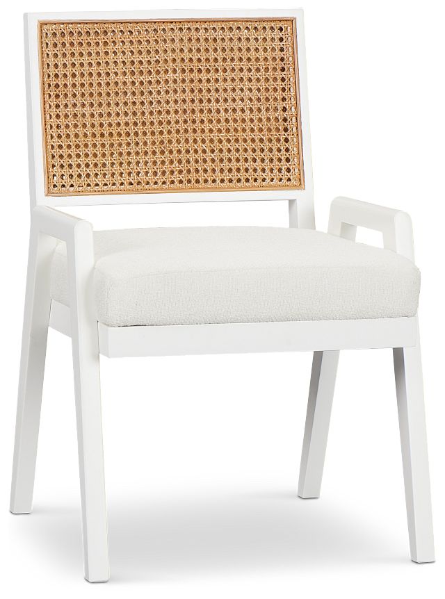 Malibu White Woven Upholstered Arm Chair