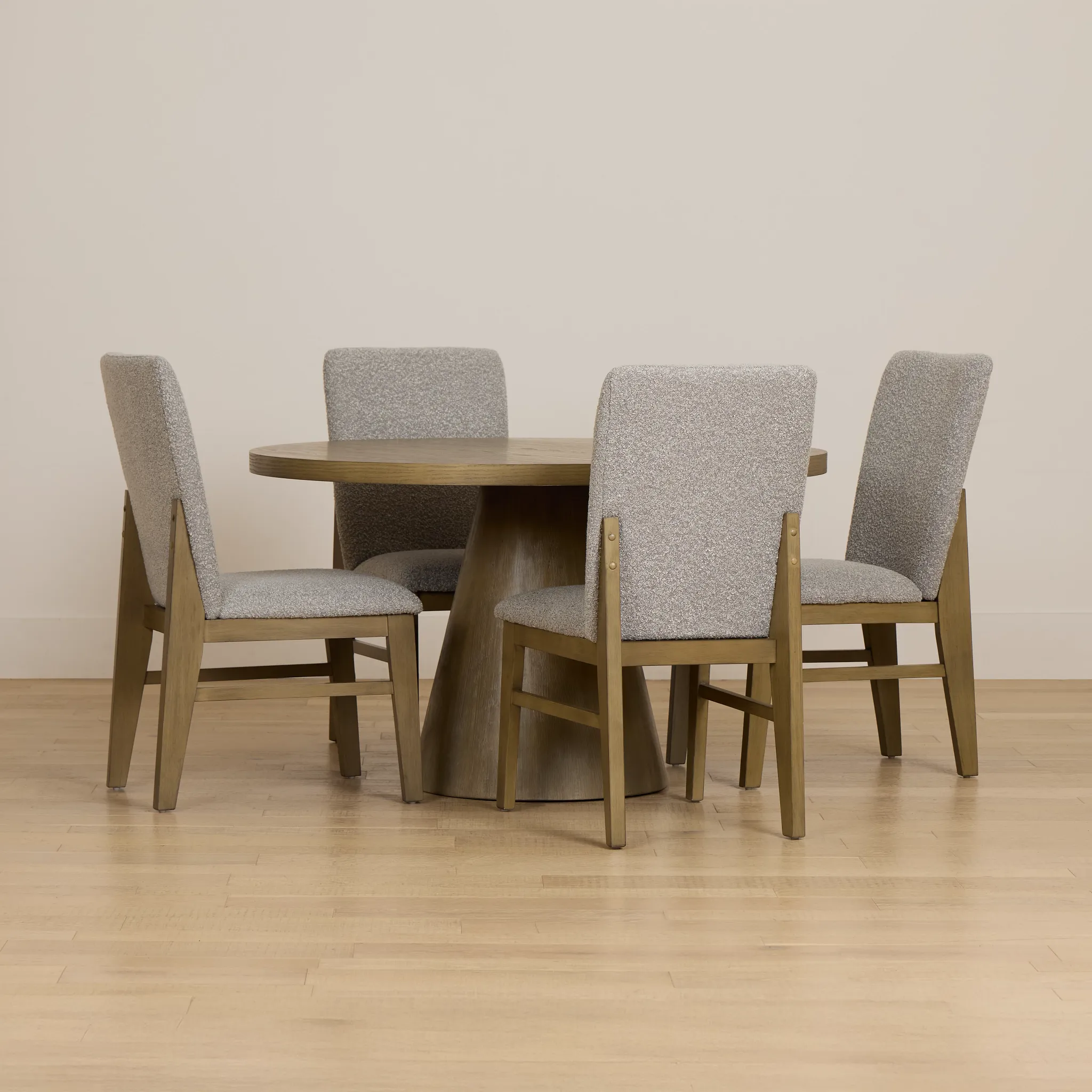 Modesto Light Tone Round Table & 4 Upholstered Chairs