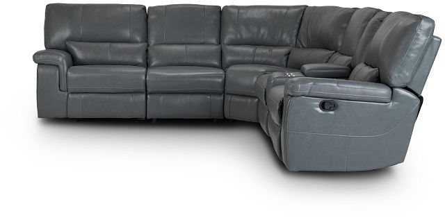 Weston Light Gray Lthr/vinyl Small Dual Manually Reclining Two-arm Sectional (3)