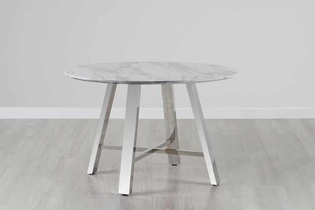 Capri White 48" Round Table With Stainless Steel Legs