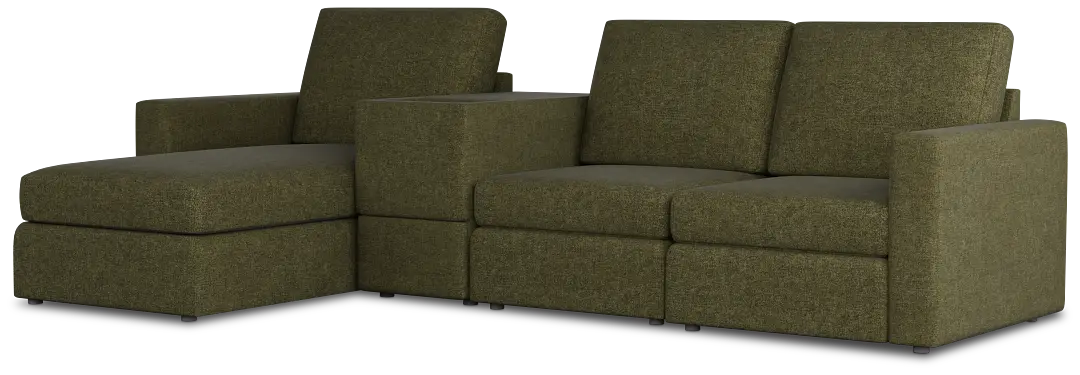Citymod Green Fabric Small Left Chaise Sectional With Media Console Citymod Green Fabric Small Left Chaise Sectional With Media Console
