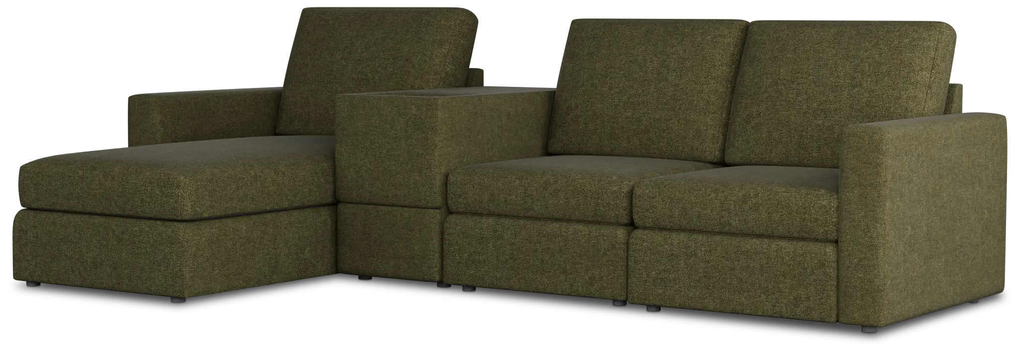 Citymod Green Fabric Small Left Chaise Sectional With Media Console Citymod Green Fabric Small Left Chaise Sectional With Media Console
