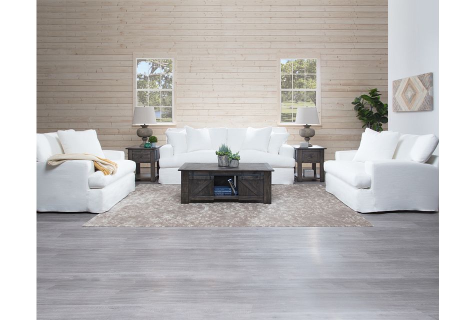 Delilah White Fabric Living Room