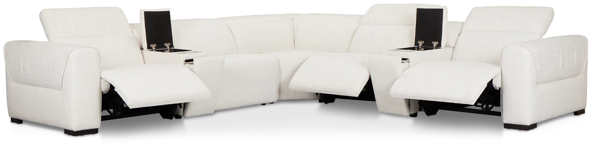 Ellis Light Beige Fabric Large Triple Power Reclining Two-arm Sectional