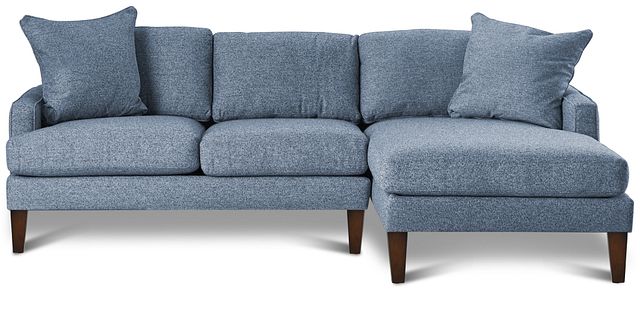 Morgan Blue Fabric Small Right Chaise Sectional W/ Wood Legs