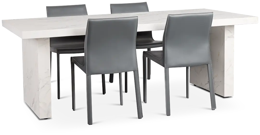 Viscaya White Rect Table & 4 Gray Upholstered Chairs Viscaya White Rect Table & 4 Gray Upholstered Chairs