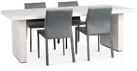 Viscaya White Rect Table & 4 Gray Upholstered Chairs