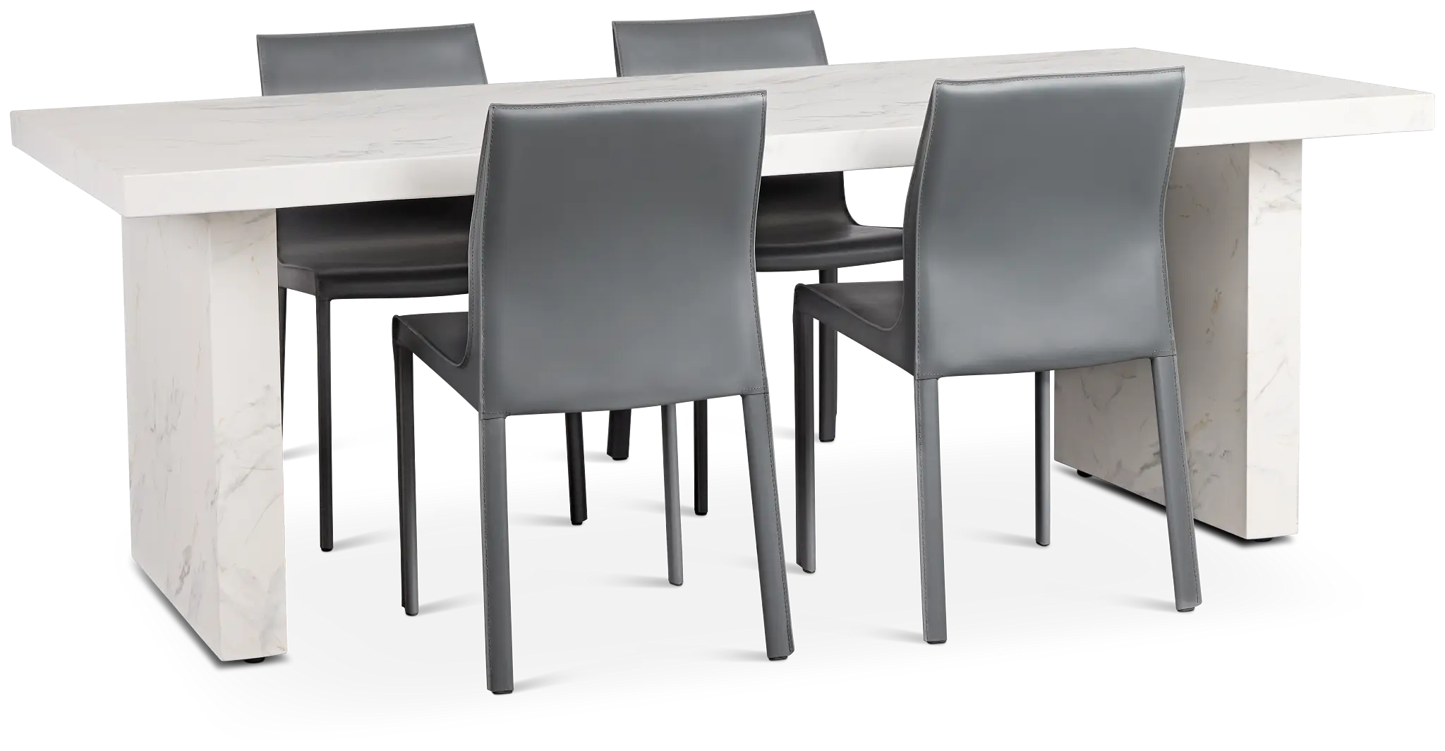 Viscaya White Rect Table & 4 Gray Upholstered Chairs Viscaya White Rect Table & 4 Gray Upholstered Chairs