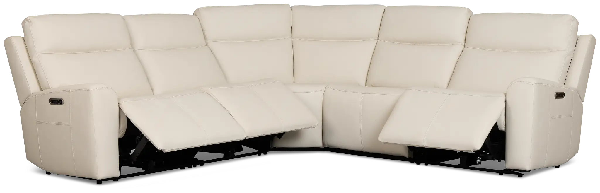 Flexsteel Sterling Ivory Lthr/vinyl Small Triple Power Reclining Two-arm Sectional Flexsteel Sterling Ivory Lthr/vinyl Small Triple Power Reclining Two-arm Sectional