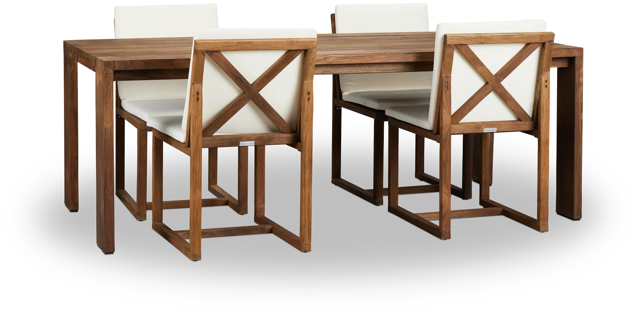 Linear Dark Gray White 82" Teak Table & 4 Teak Cushioned Side Chairs