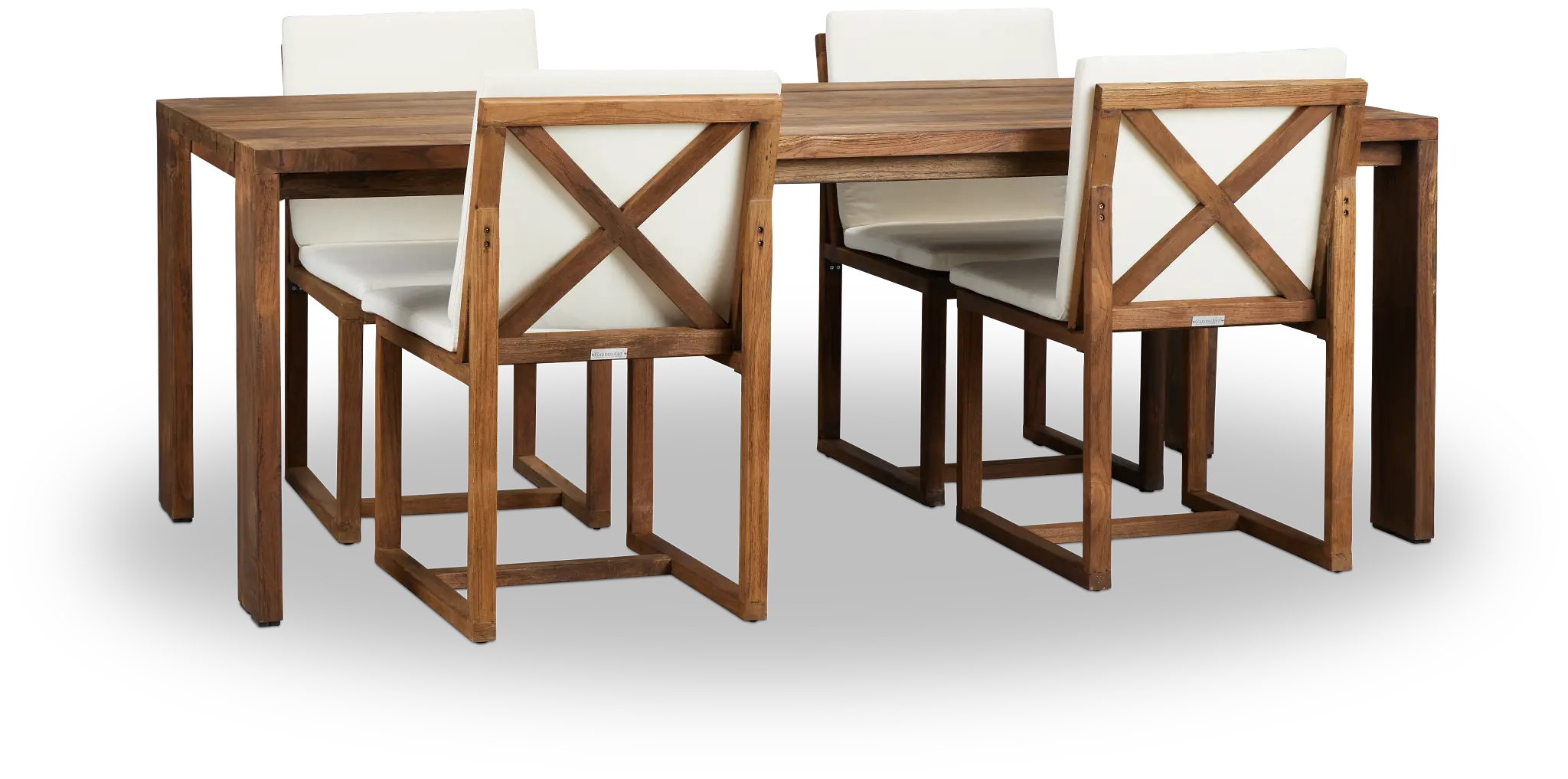 Linear Dark Gray White 82" Teak Table & 4 Teak Cushioned Side Chairs Linear Dark Gray White 82" Teak Table & 4 Teak Cushioned Side Chairs