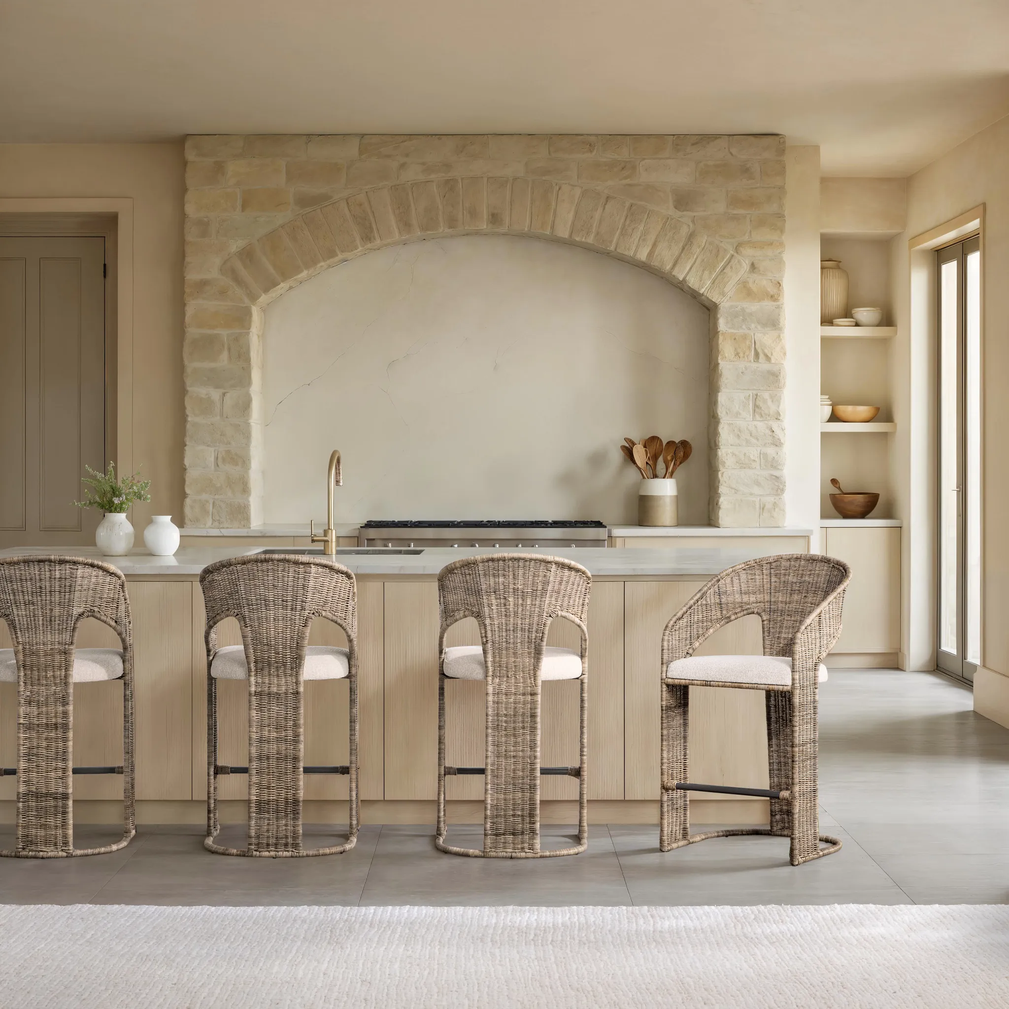 Isa Light Beige Woven 24" Barstool