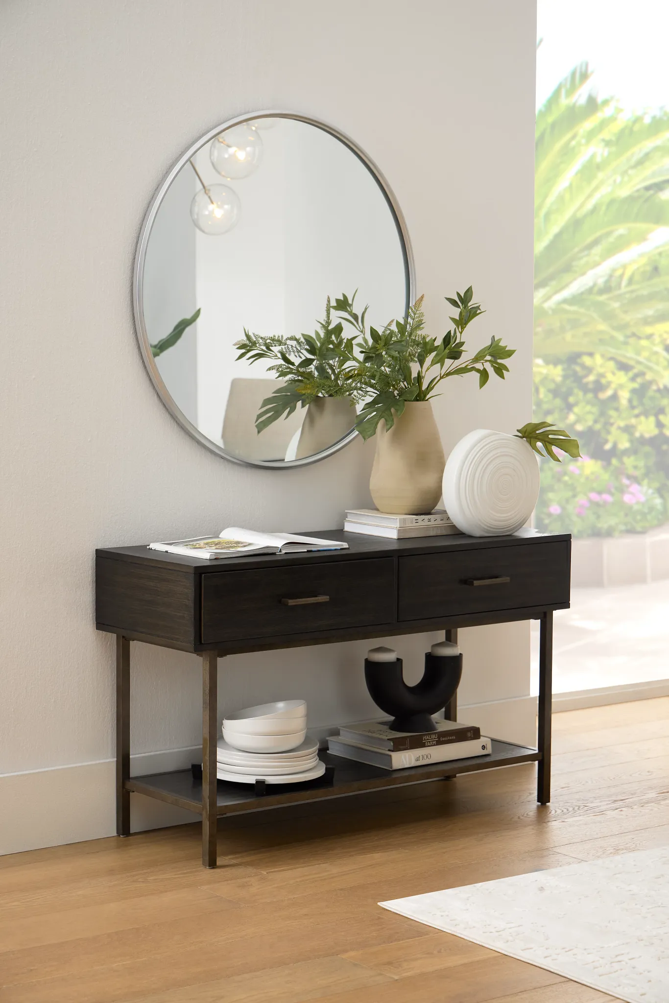 Fulton Dark Tone Wood Storage Sofa Table