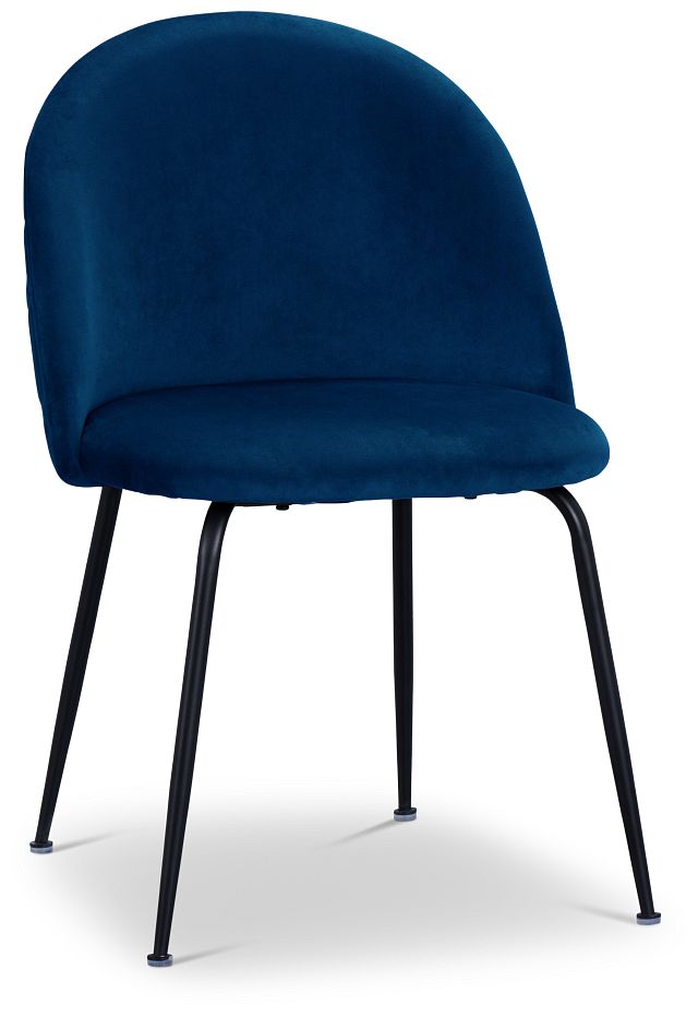 Capri Dark Blue Velvet Upholstered Side Chair W/ Black Legs