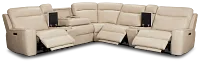 Benji Light Beige Lthr/vinyl Large Triple Power Reclining Two-arm Sectional