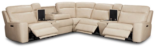 Benji Light Beige Lthr/vinyl Large Triple Power Reclining Two-arm Sectional