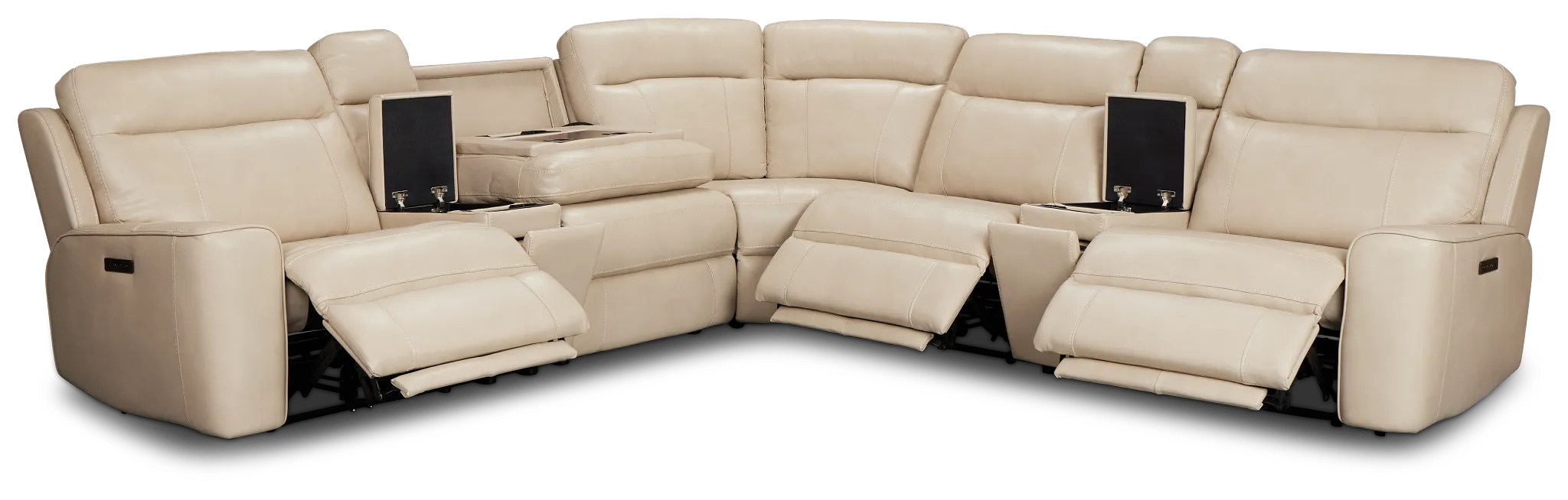Benji Light Beige Lthr/vinyl Large Triple Power Reclining Two-arm Sectional