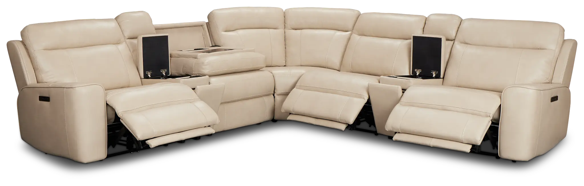 Benji Light Beige Lthr/vinyl Large Triple Power Reclining Two-arm Sectional Benji Light Beige Lthr/vinyl Large Triple Power Reclining Two-arm Sectional