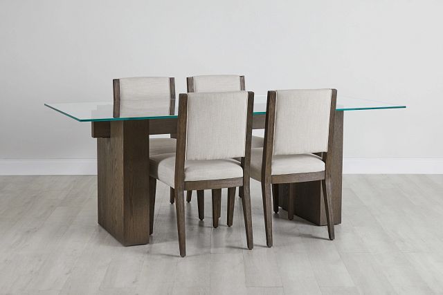 Oakland Dark Tone Glass Rectangular Table & 4 Upholstered Chairs (0)