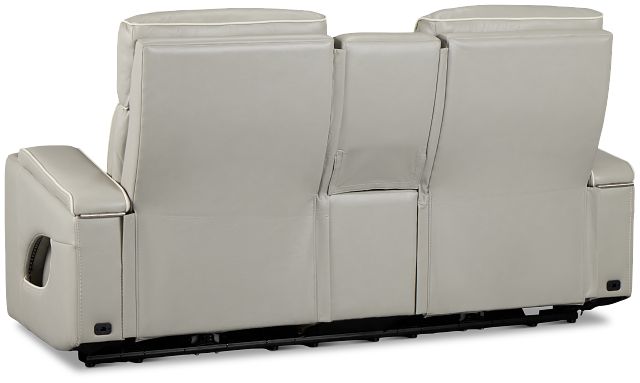 Nova Light Gray Lthr/vinyl Power Reclining Console Loveseat W/ Massage