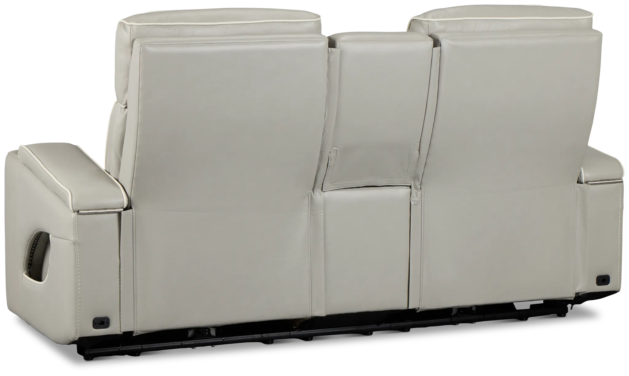 Nova Light Gray Lthr/vinyl Power Reclining Console Loveseat W/ Massage