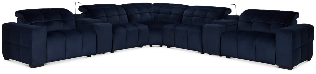 Gemma Navy Velvet Large Triple Power Reclining Two-arm Sectional