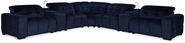 Gemma Navy Velvet Large Triple Power Reclining Two-arm Sectional