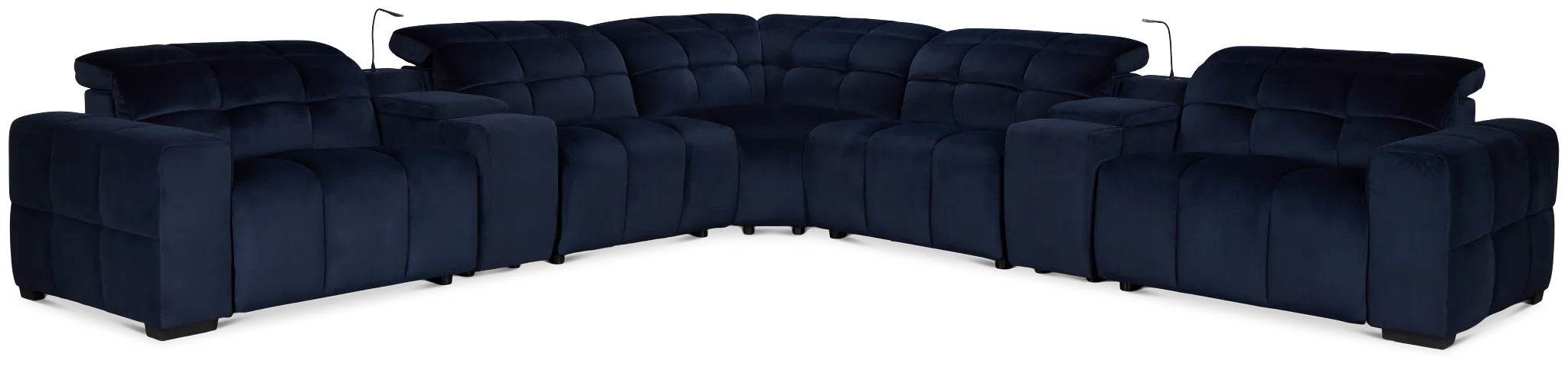 Gemma Navy Velvet Large Triple Power Reclining Two-arm Sectional