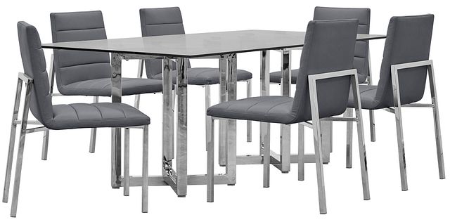 Amalfi Gray Glass Rectangular Table & 4 Upholstered Chairs