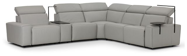 Carmelo Gray Leather Medium Triple Power Sectional W/right Table &light