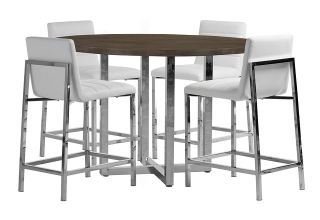 Amalfi White Wood High Table & 4 Upholstered Barstools