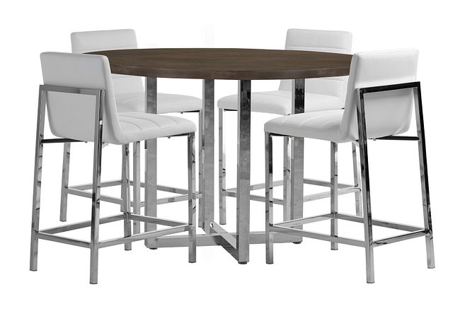 Amalfi White Wood High Table & 4 Upholstered Barstools