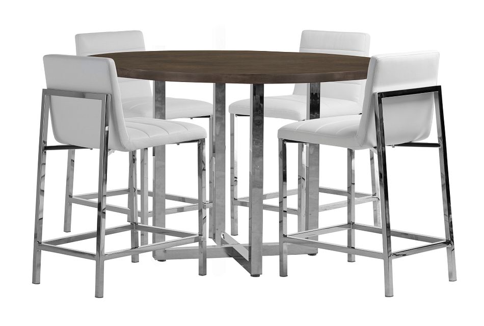 Amalfi White Wood High Table 4 Upholstered Barstools