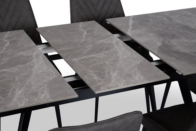 Maricopa Gray Extension Table & 4 Dark Gray Upholstered Chairs