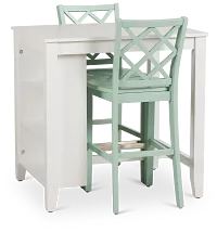 Edgartown White Storage High Table & 2 Light Blue Wood Barstools