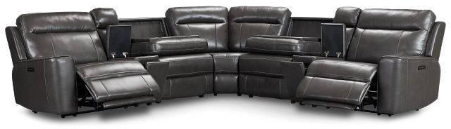 Benji Dark Gray Lthr/vinyl Large Dual Power Reclining Two-arm Sectional