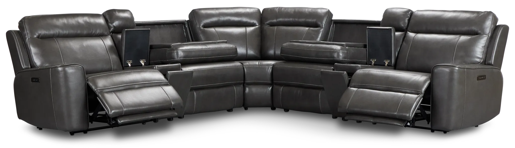 Benji Dark Gray Lthr/vinyl Large Dual Power Reclining Two-arm Sectional