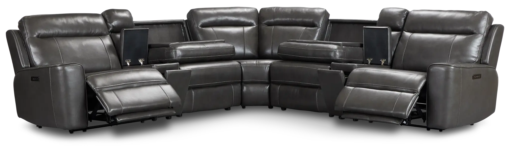 Benji Dark Gray Lthr/vinyl Large Dual Power Reclining Two-arm Sectional Benji Dark Gray Lthr/vinyl Large Dual Power Reclining Two-arm Sectional