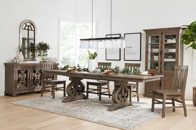 Sonoma Light Tone Trestle Table & 4 Wood Chairs