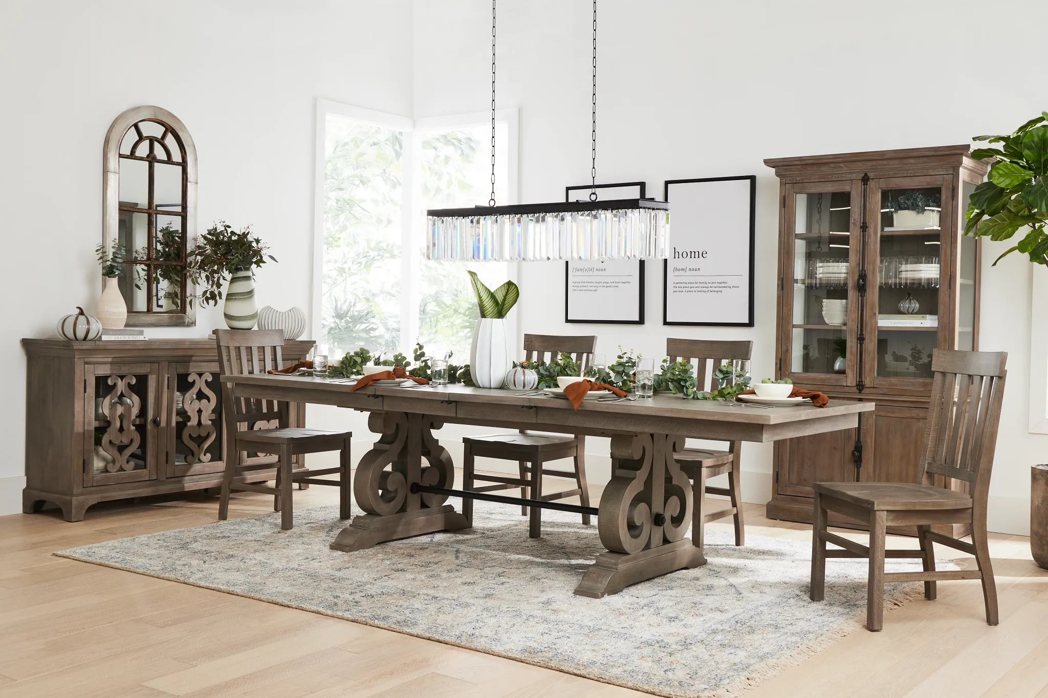 Sonoma Light Tone Trestle Table & 4 Wood Chairs