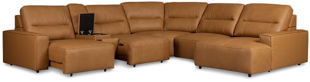 Rudy Brown Lthr/vinyl Medium Dual Power Right Extension Chaise Sectional