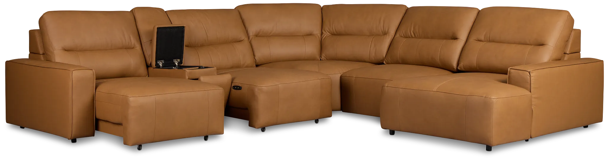 Rudy Brown Lthr/vinyl Medium Dual Power Right Extension Chaise Sectional