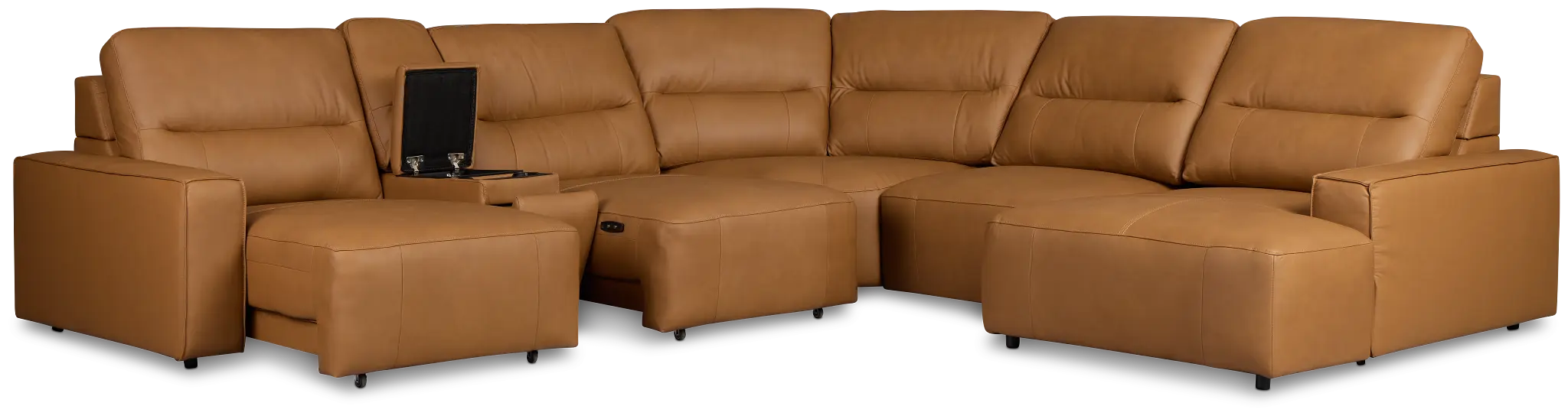 Rudy Brown Lthr/vinyl Medium Dual Power Right Extension Chaise Sectional Rudy Brown Lthr/vinyl Medium Dual Power Right Extension Chaise Sectional