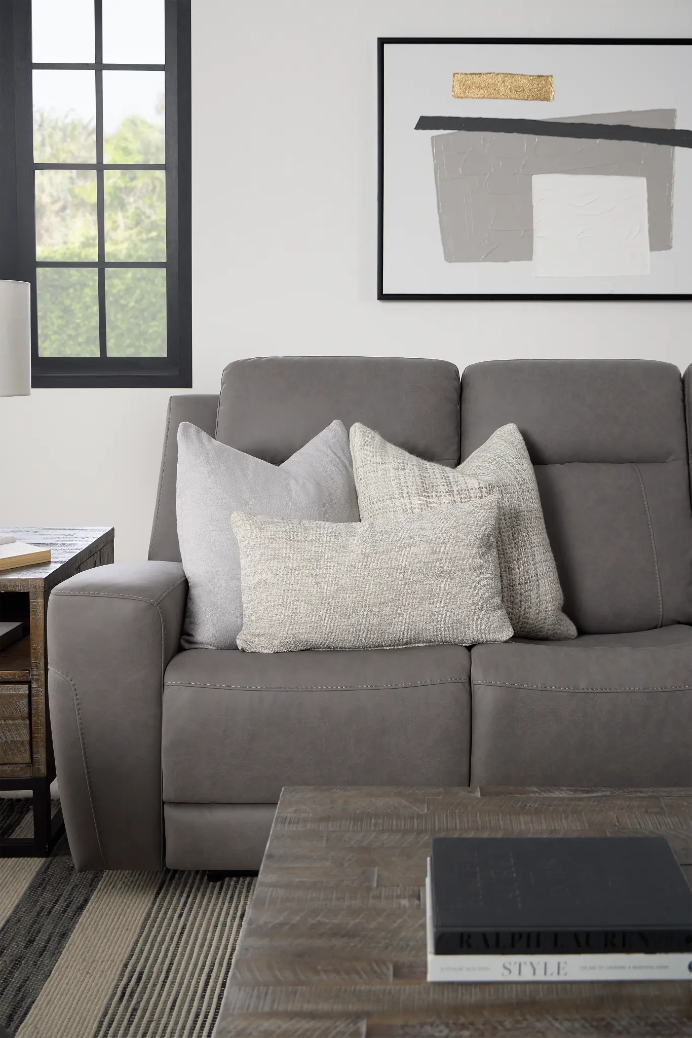 Colton Light Gray Micro Power Reclining Sofa W/ Power Headrest Colton Light Gray Micro Power Reclining Sofa W/ Power Headrest