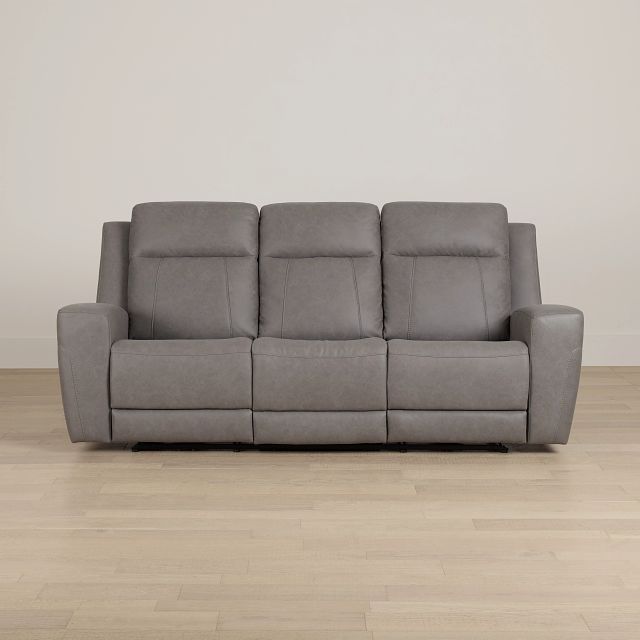 Colton Light Gray Micro Power Reclining Sofa W/ Power Headrest