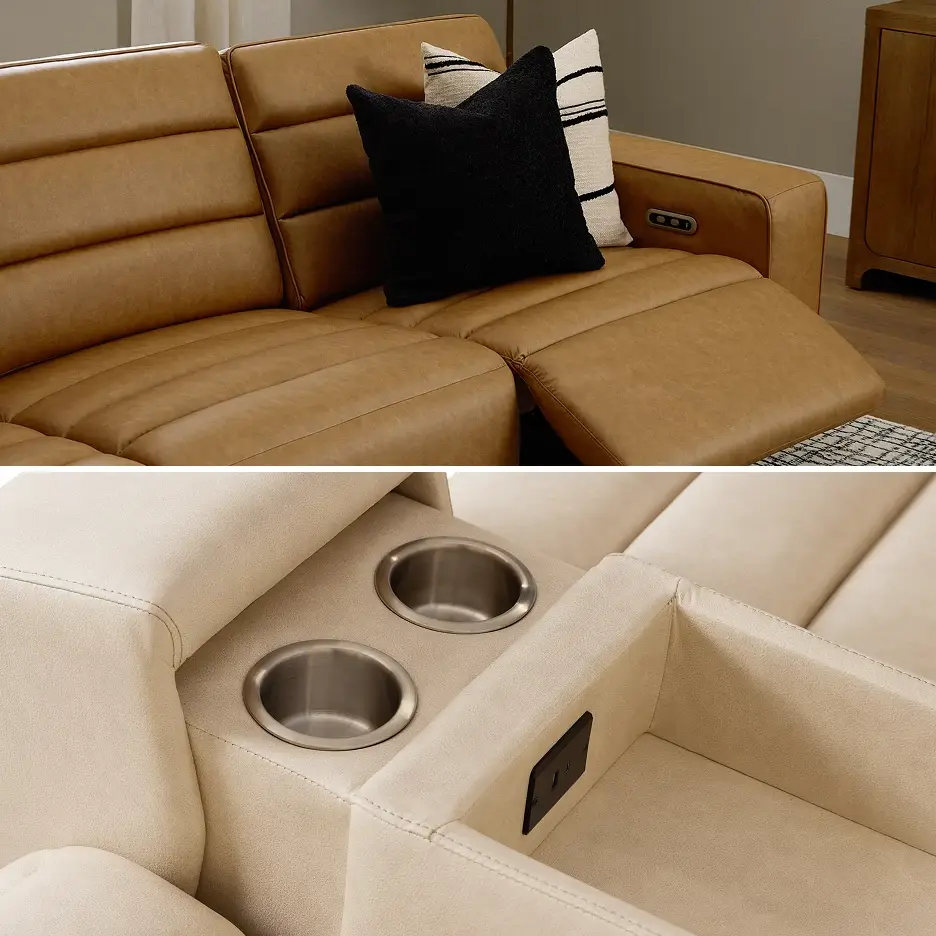 Power reclining, USB ports, and cup holders Power reclining, USB ports, and cup holders