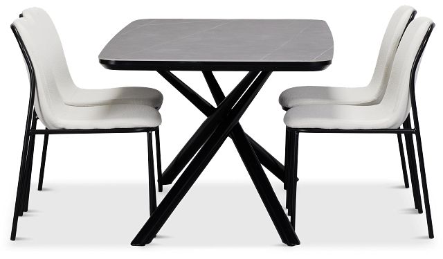 Palos Gray Rect Table & 4 White Upholstered Chairs